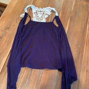 Navy and white lace tank top